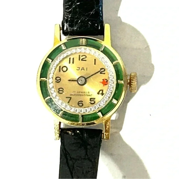 Vtg JAI 17 Jewels Shock Resistant Wrist Watch Swiss Base Metal Genuine Croc Band - Picture 1 of 10